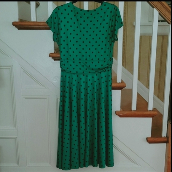 VINTAGE CHIC Caryl Swing Green Polka Dot Dress 50's Size 12 Top Vintage - Picture 2 of 6